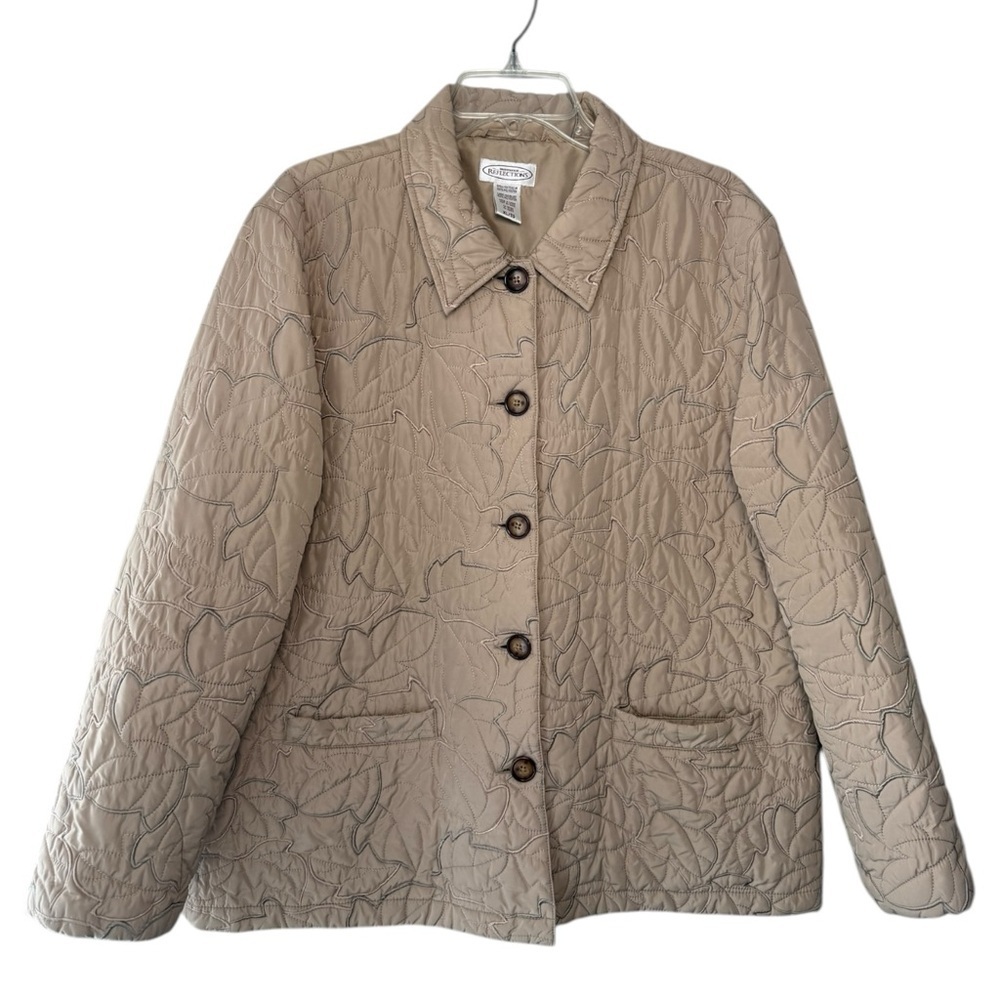 Vintage Quiltled Leaf Jacket Size XL Tan Northern Reflections 90s Y2K